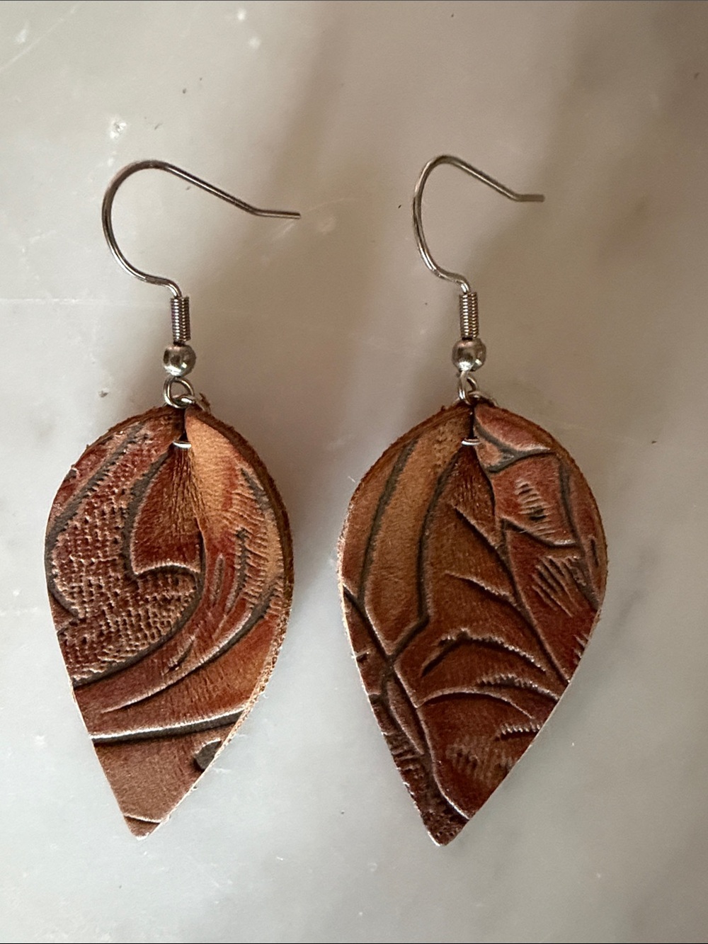 Handcrafted Tan Leather Leaf Drop Earrings
